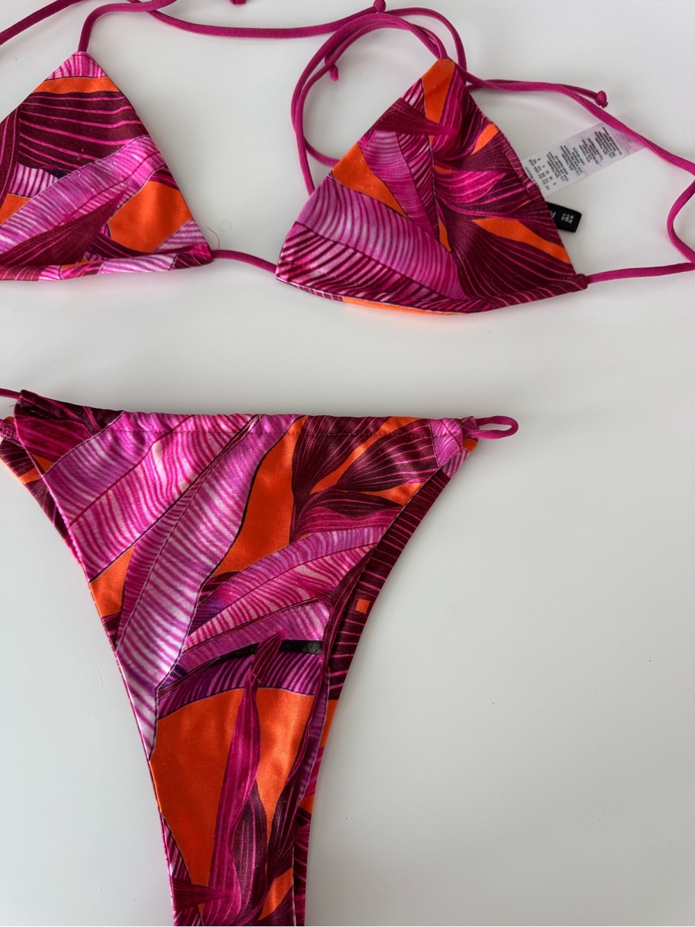 PrettyLittleThing Pink & Orange Leaf-Print Bikini Set
